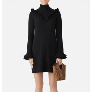 Rebecca Minkoff Dulce Ruffle Mini Dress Black Wool LBD Size S